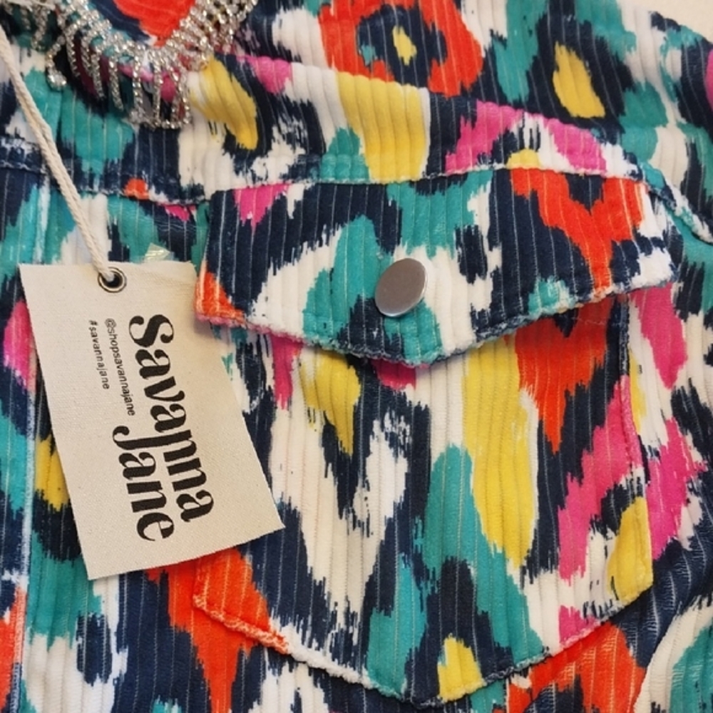 Savanna Jane NWT Size Small‎ Rhinestone Fringe Collar Jacket Shacket Multi Color - Picture 6 of 12